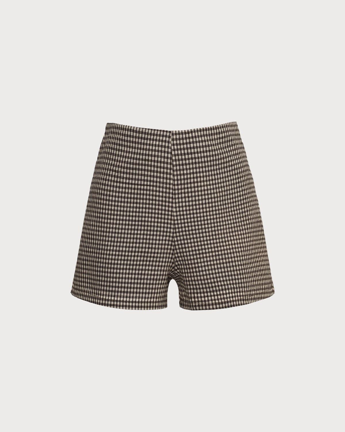 The Brown High Waisted Plaid Shorts