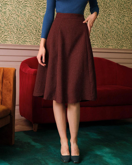 Burgundy High Waisted Tweed Skirt