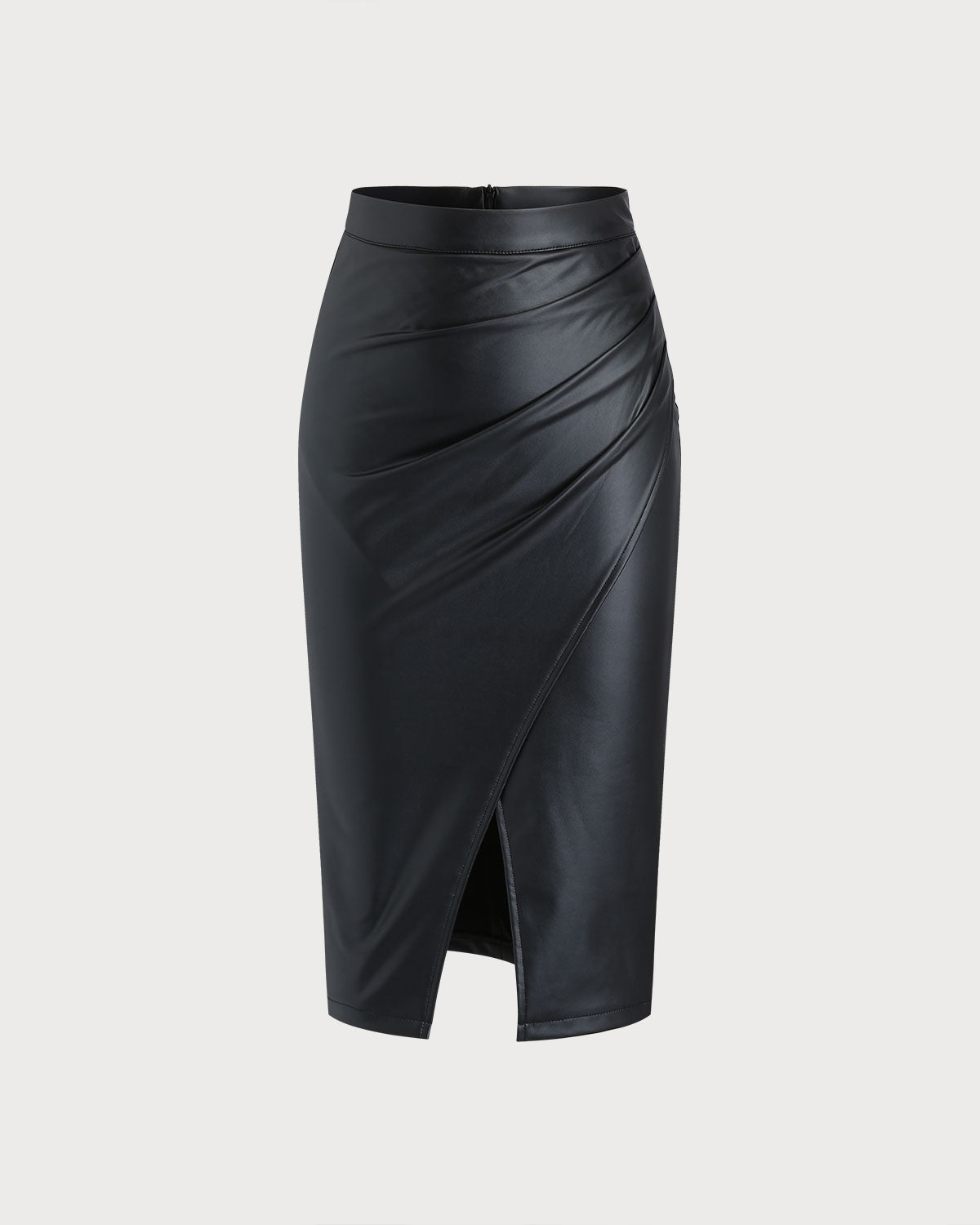 Black Straight Leather Midi Skirt