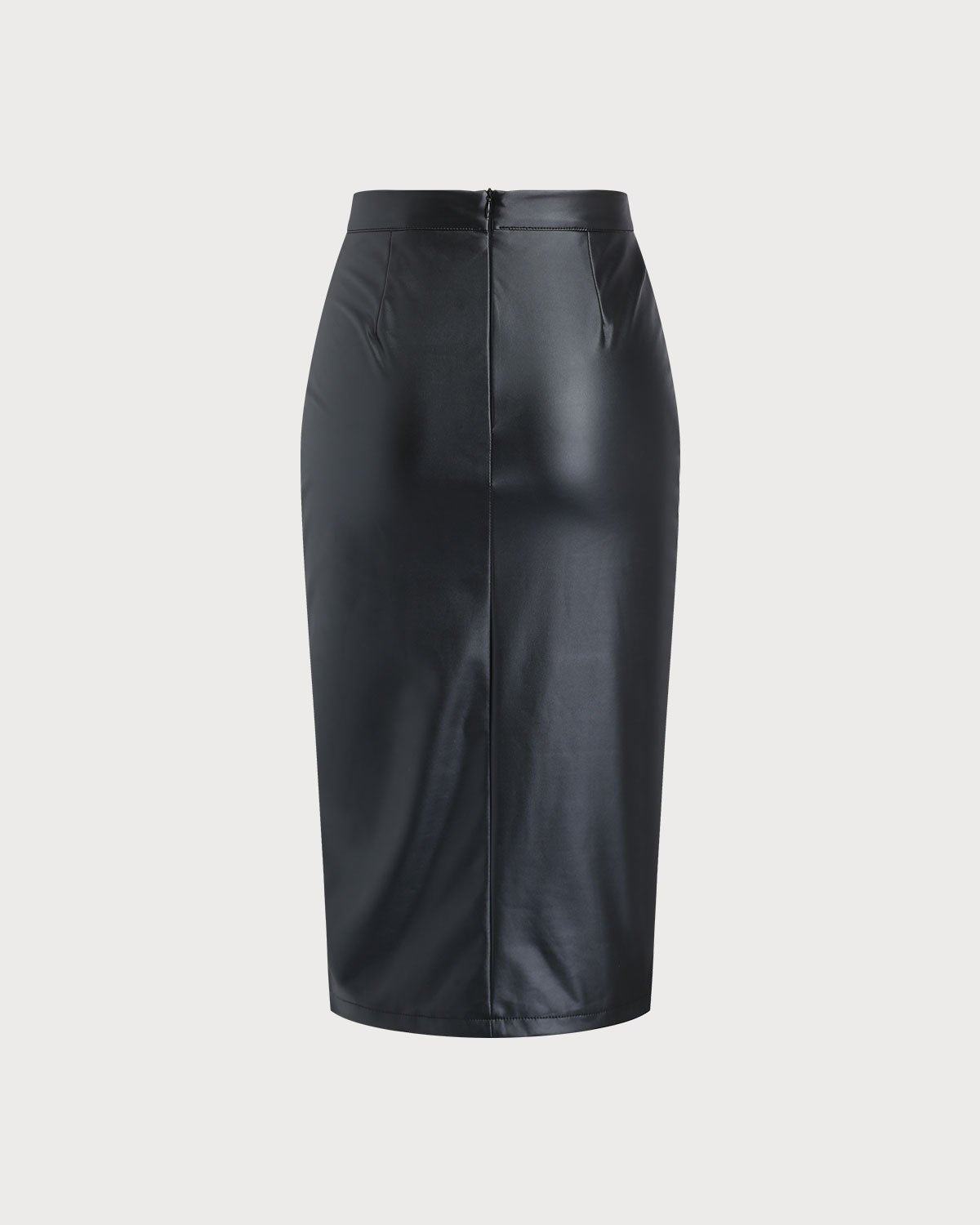 Black Straight Leather Midi Skirt